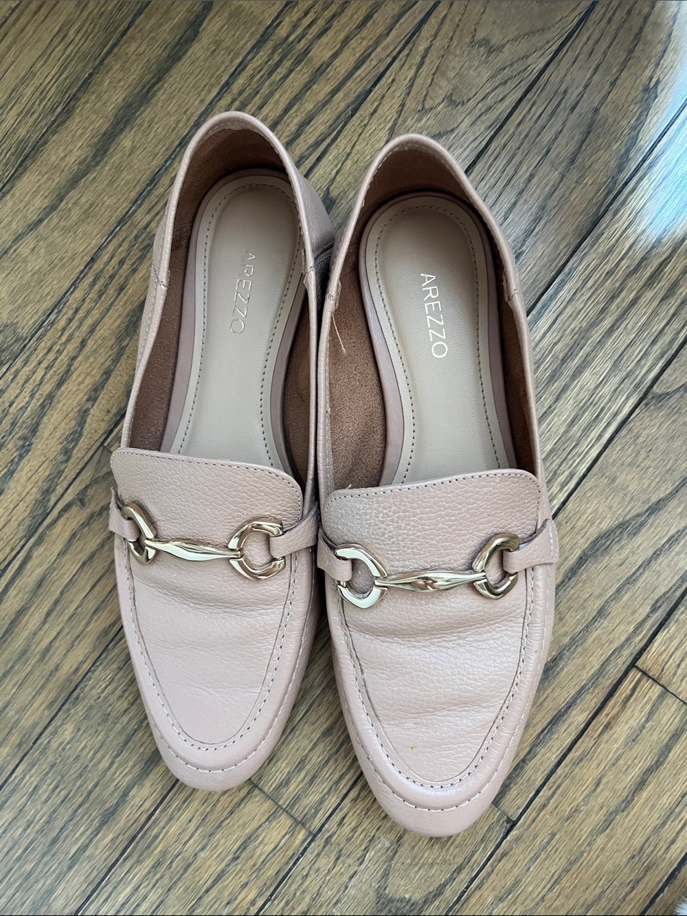 Arezzo Women's Leather Loafers in Blush Pink with Gold Hardware